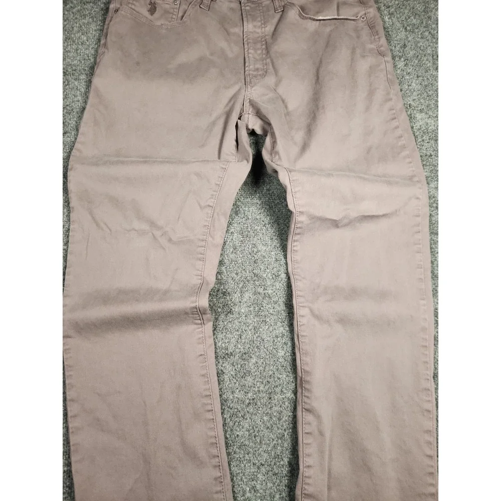 US Polo Assn Mens Pants 36x30 Activate Stretch Slim Straight Chino Mauve Taupe